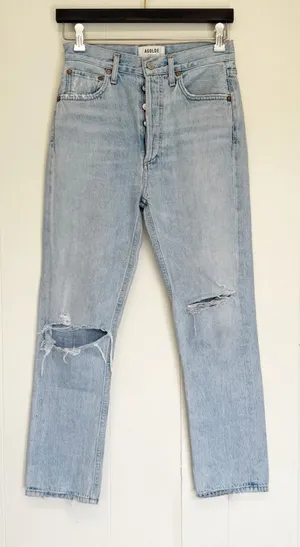 AGOLDE Riley Ripped Straight Leg Jeans in Clear Skies Size US thumbnail 1