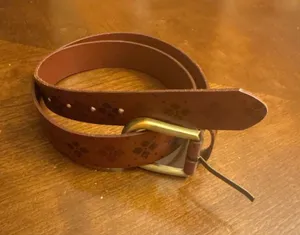 Patricia Nash Women's Vietri Brown Leather Belt Size Medium Logo Pattern thumbnail 1