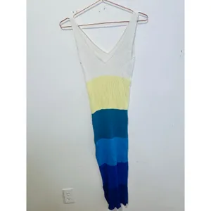 STAUD Blue White Colorblock Stripe Sleeveless V-Neck Dana Midi Dress Size Small thumbnail 6