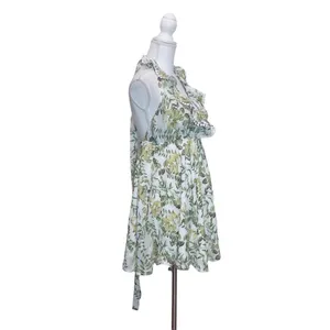 Angel Biba Tropical Leaves Print Halter Mini Dress Sz 12 Backless Angelcore Glam thumbnail 2