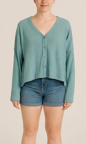 Wild Fable Size Medium Blue Waffle Knit Thermal Top. thumbnail 1