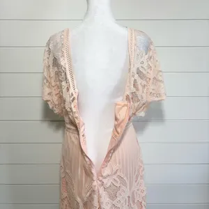 Boohoo Peach Lace Mini Dress Size‎ 10 V-Neck Sheer Sleeve Romantic thumbnail 6
