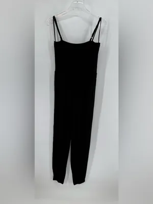 Posh peanut Bamboo Smocked Spaghetti Jumpsuit - Black Ribbed size L thumbnail 4