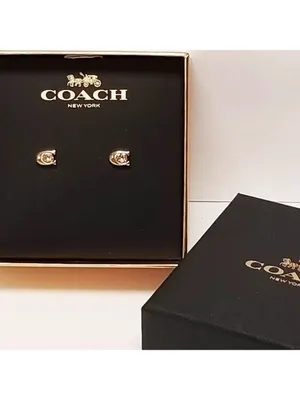 New in Box Authentic Coach Rose Gold Signature C Crystal Stud Earrings 1/4 thumbnail 3