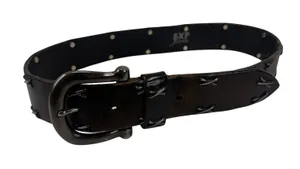 EXP Jeans Leather Belt Studded Whipstitch Brown Y2K Western‎ Grunge Small USA thumbnail 1