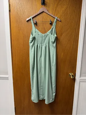 Abercrombie & Fitch Corset Lace-Up Midi Dress Slit Light Green Large Petite thumbnail 13