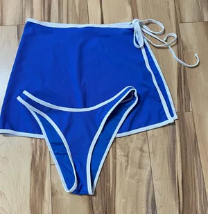 Wilo The Label 2 Pc. Bikini Set Ribbed Bottom With Skirt Cover Up Blue Sz XS thumbnail 1