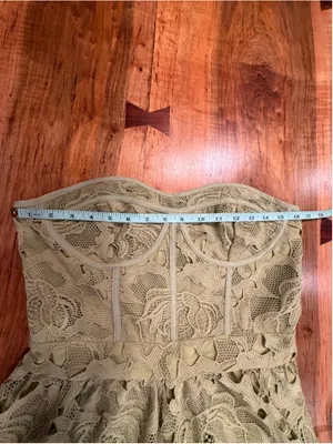 Glam Sage Green Lace Corset Maxi Dress Strapless Cutout Crochet Floral XL Summer thumbnail 7