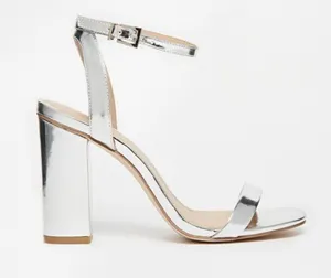 ASOS Hermione Silver Mirror Block Heel Sandals thumbnail 3