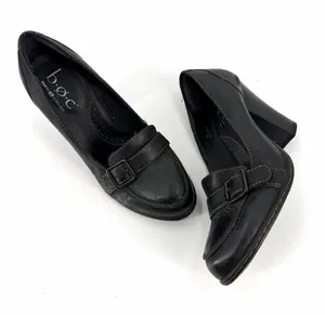 BOC Born Concept Black Leather Loafer Slip On closed Toe Comfort Casual Heel thumbnail 1