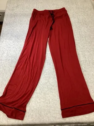 Red‎ Pajama Pants Wide Leg Drawstring Lounge Sleepwear with Black Piping Trim thumbnail 1