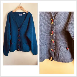 April Cornell Vintage Wool Cardigan Knit Sweater Blue Button Front sz L thumbnail 2