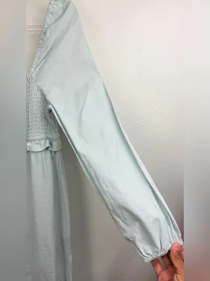 7 For All Mankind Linen Cotton Blend Long Sleeve Smocked Ruffle Dress Size S thumbnail 3