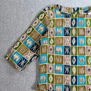 Jordan Vintage 3/4 Sleeve Blouse Womens Large Button Back Square Neck Green/Blue thumbnail 3
