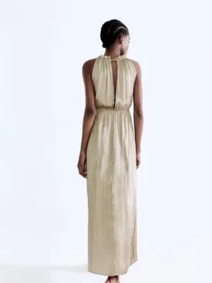NWT Zara Wrinkle Look Satin Effect Cut Out Maxi Dress Medium Wedding Black Tie thumbnail 3