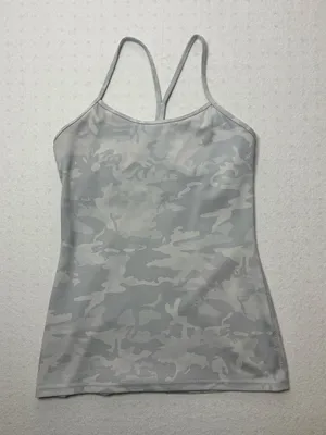 Lululemon Power Y Tank Top Size 8 Gray Camo Print Built-In Bra Luon Yoga thumbnail 1