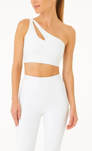 GIGI C Jacqui Sports Bra Women's Medium White One Shoulder Cutout Asymmetrical thumbnail 1