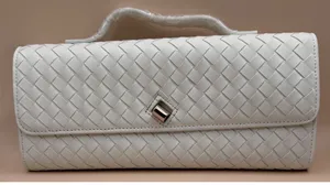Few Moda East West Clutch Woven Faux‎ Leather White Gold Turn Lock Crossbody Bag thumbnail 1