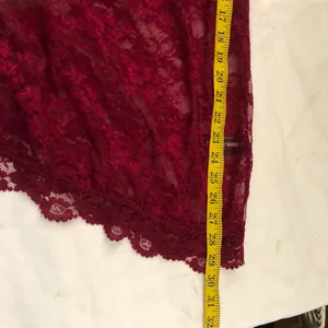 Burgundy red off shoulder sheer lace scallop hem mini dress long sleeves#whimsygoth #gothic-M/L Measurement in pics thumbnail 6