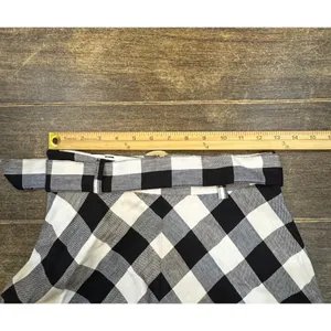 New Kate Spade New York Linen Blend Gingham Belted Skirt‎ Size 0 Black/White thumbnail 9