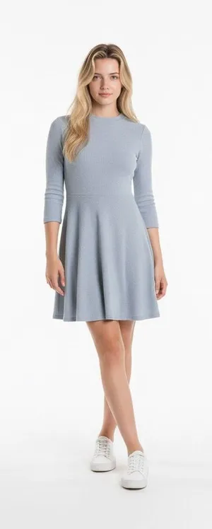 Decree light grey crewneck skater dress 3/4 sleeve flared skirt Sz M NWT thumbnail 1