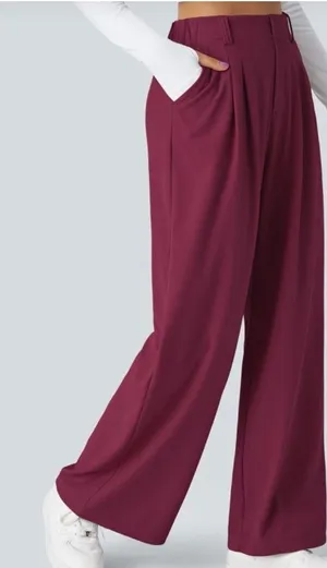 **Halara Women's Halo Tek Air Pull on Pants Stretch Wide Leg Burgundy Size XL thumbnail 1