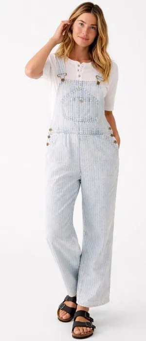 Faherty Topsail Railroad Stripe Overalls Utility Denim Blue White Herringbone S thumbnail 1