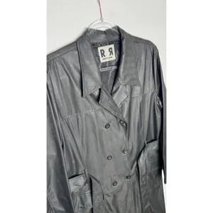 1990s Rave 4 Real Black Coated Stretch Trench Coat Women’s M/L thumbnail 8