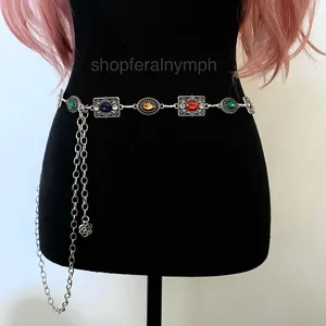 Silver Y2K Multicolor Jewel Whimsygoth Chain Belt, Fits 27-55 Inches, X7GA1416 thumbnail 5