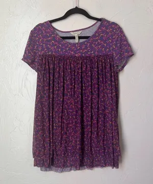 Matilda Jane purple floral layered shirt sleeve top size M thumbnail 1