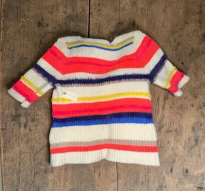 Anthropologie Maeve Neon Fuzzy Striped Top M thumbnail 3