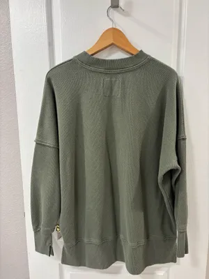 Aerie Oversized Waffle Knit Crew Knit Pullover Sweater in Olive Green S thumbnail 3