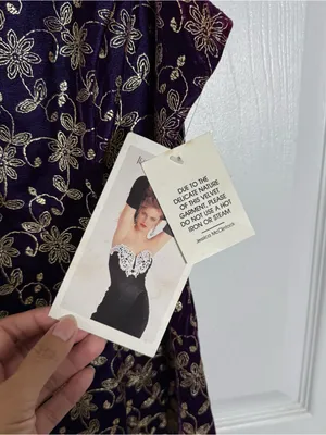 Vintage Jessica McClintock Gunne Sax Velvet Mini Dress 13/14 NWT Purple Gold thumbnail 4