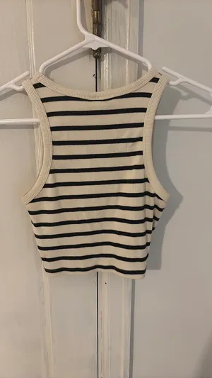 H&M Cream Beige Striped Tank Top thumbnail 2