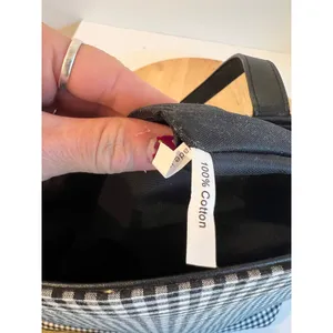 Black & White 100% Cotton Double Strap Gingham Checkered Medium Tote Bag thumbnail 8