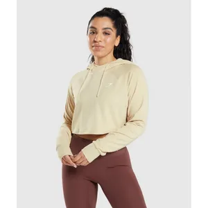 Gymshark Training Cropped Hoodie "Vanilla Brown" Yellow Women Sz L‎ Gym Workout thumbnail 2