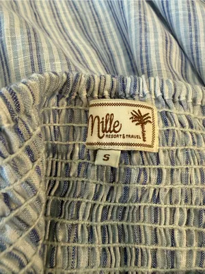 Mille Olympia Linen Midi Dress Size Small Smocked Tiered Ruffle Sleeve thumbnail 8
