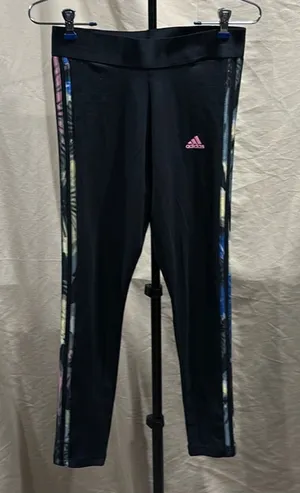 adidas Black Leggings with Multicolor Side Stripes thumbnail 1