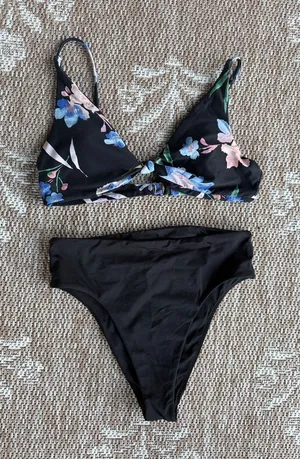 O'Neill Black Floral Bikini Set with Pink and Blue Accents thumbnail 1