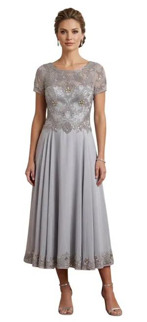 Xscape Dress 5031X Size 12 Midi Dress Blue Embellished Mother Of The Bride thumbnail 1