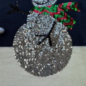 Holiday Time Snowman Sequin Ugly Christmas Sweater Womens 2X 20 Navy‎ White Poms thumbnail 12