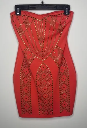 Soho- Salmon Strapless Dress with Gold Circle Details thumbnail 1