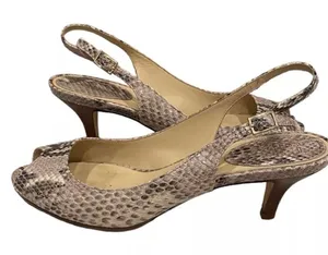 Cole Haan Nike Air Slingback Reptile Snakeskin Heels Peep Toe 10 Neutral Tan thumbnail 1