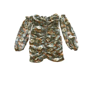 HELLO MOLLY Basque Country Dress Size 6 Medium‎ Green Floral Ruched Off Shoulder thumbnail 3
