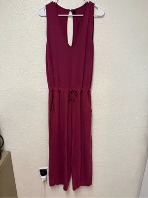 QUINCE Sleeveless V-Neck French Terry Modal Jumpsuit in Rose Size Large thumbnail 2
