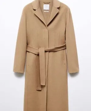 Mango Wool coat with handmade belt Medium Brown Women's Size XS 57006721 thumbnail 1