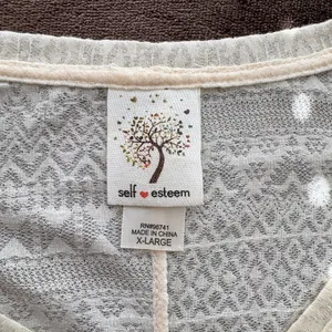 Self Esteem Boho Burnout Lace Top Womens XL Ivory‎ Excellent Geometric V-Neck thumbnail 7