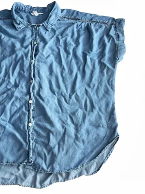 Time and Tru Womens XXL 20 Blue Chambray Lyocell Short Sleeve Button Up Top thumbnail 4