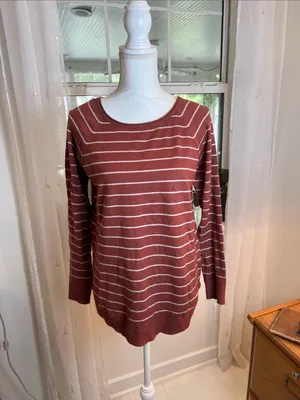 Pink Clover Rust and White Striped Crewneck Sweater size medium. thumbnail 4