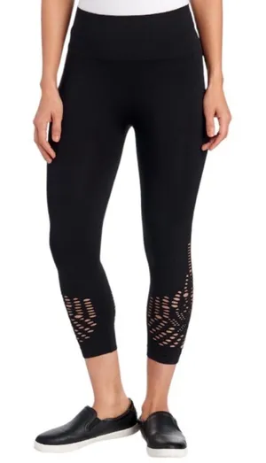 One5One Women Navy Blue Eyelet‎ Hem Cropped Activewear Casual Leggings L/XL thumbnail 1
